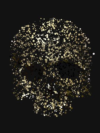 Human skull isolated on dark. Abstract 3d rendering of skull with yellow color circlesの写真素材