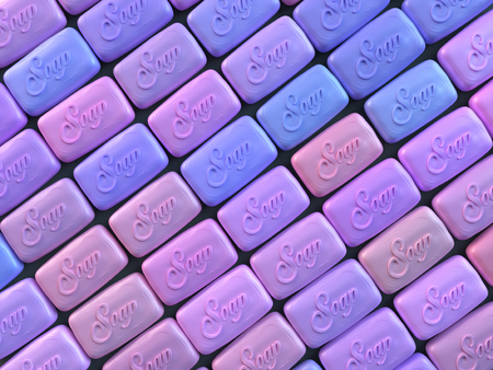 Pattern pieces of pink soap on dark background 3d renderingの写真素材