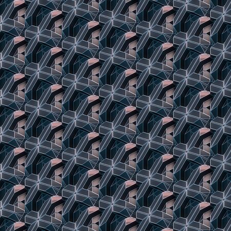 Dark abstract geometrical isometric projection background 3D render illustration