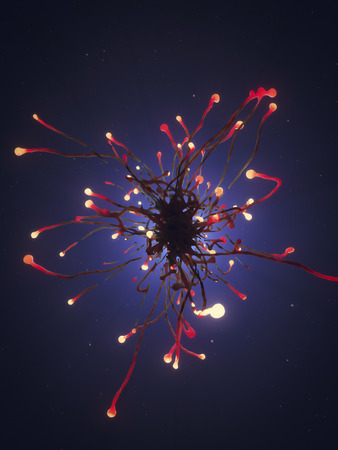 Abstract organic shape with warm glowing tendrils 3d renderingの写真素材