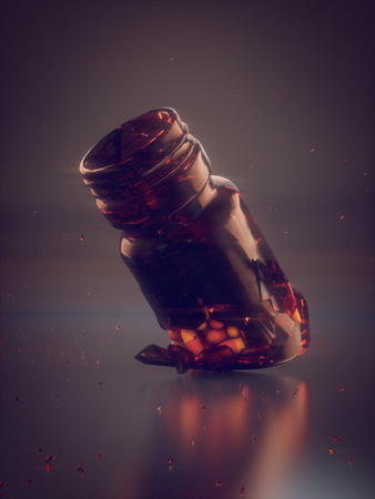 Medicine and health. Many colored pills and broken jar 3d renderingの写真素材