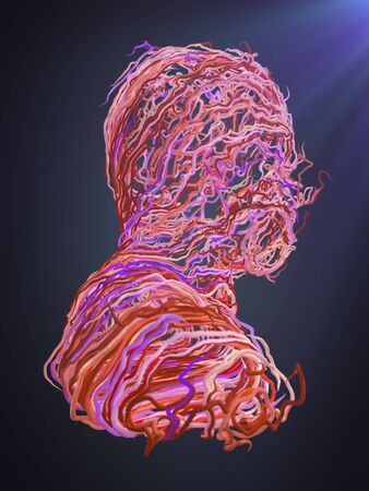 Abstract psychedelic portrait of alternating multicolored curves. 3D renderingの写真素材