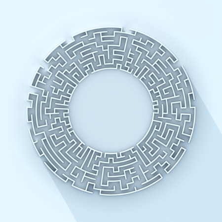 Round white labyrinth shape concept with a long shadow 3d renderingの写真素材