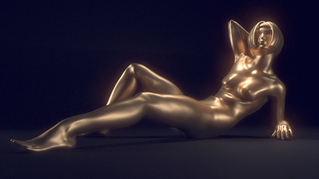 3d rendered illustration of golden woman on dark backgroundの写真素材