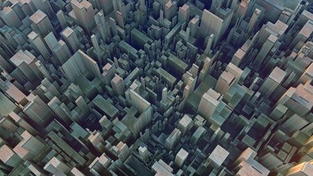 Colored hi-tech futuristic geometric pattern. Abstract urban landscape. 3d illustrationの写真素材