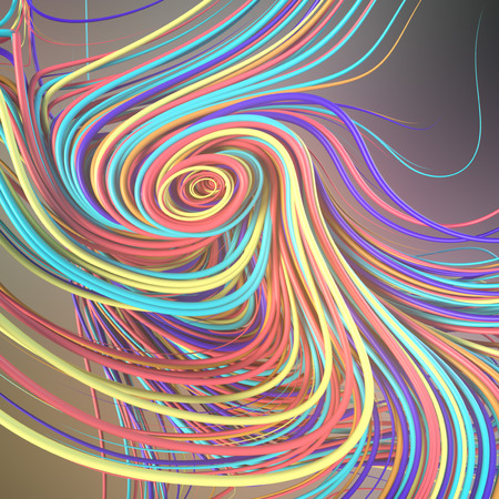 Interlacing abstract colored curves. 3D rendering