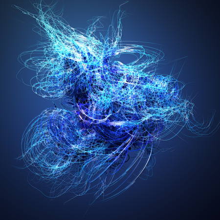 Curl noise flow. Abstract blue lines. Futuristic composition of colored hair. 3d renderingの写真素材