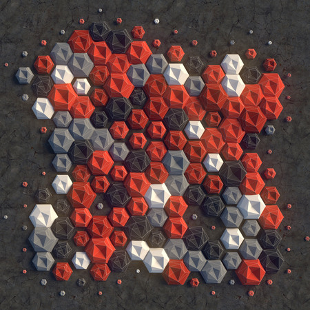 Abstract colored hexagon pattern background on dark surface. 3d rendering