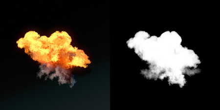 Large explosion with black smoke in dark with alpha channel. 3d renderingの写真素材
