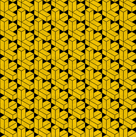 Black and yellow abstract geometrical seamless pattern on old concrete surface. Modern print design. 3D render illustrationの写真素材