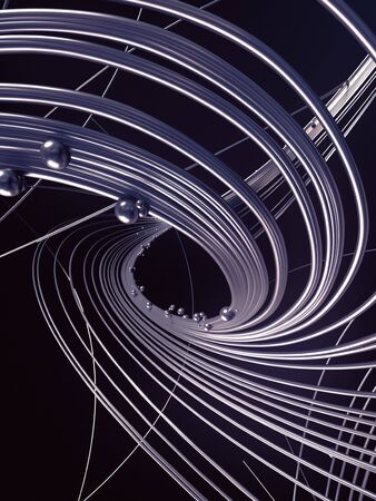 Abstract silver jewelry with shiny shapes beads on a dark background. 3d renderingの写真素材