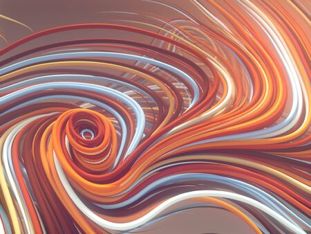Abstract orange and blue colored strands. Computer generated geometric lines pattern surrounded by...