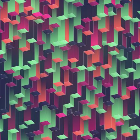 Modern futuristic pattern of multi colored rectangles. Geometric abstract 3d rendering digital illustrationの写真素材