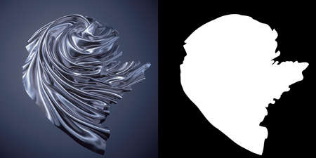 3d rendering silver cloth luxury concept with alpha mask isolated on black. Abstract wave digital...