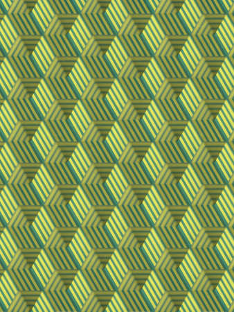 Green and yellow colored open striped boxes digital illustration background on old scratched...