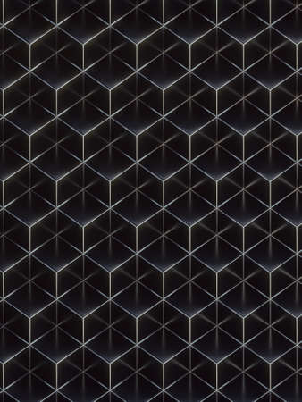 Shiny black luxurious cubes geometric pattern with silver wire. Abstract concept background....