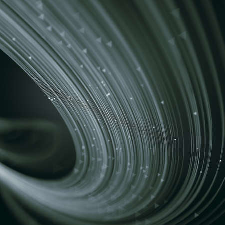 Hypnotic wavy white lines on a dark background with small beads. Abstract futuristic digital art....