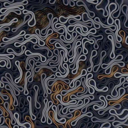 Monochrome pattern of elastic rounded objects on dark background. 3d rendering digital illustration....
