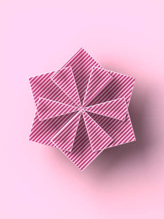 Stylish line art design template with pink geometric stylized flower for paper design. Abstract modern pattern. Minimal icon, symbol. 3d rendering digital illustrationの写真素材