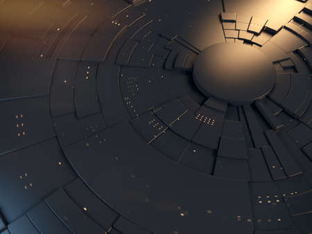 Dark hi-tech circular geometric shapes abstract futuristic background. Digital illustration with...