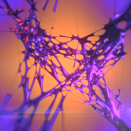 Abstract fluid metal organic shape on multi colored background with a depth of field. Creativity iridescent concept. 3d rendering digital illustrationの写真素材