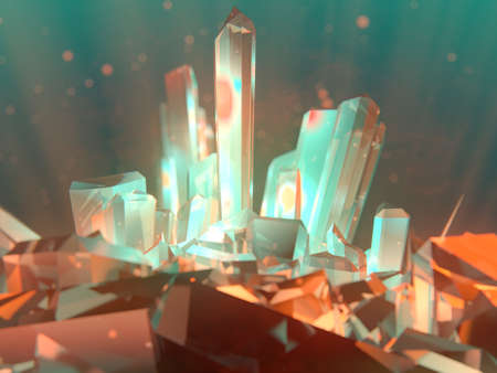 Sparkling abstract diamond. 3d rendering digital illustration background with depth of field. Luxury beauty conceptの写真素材