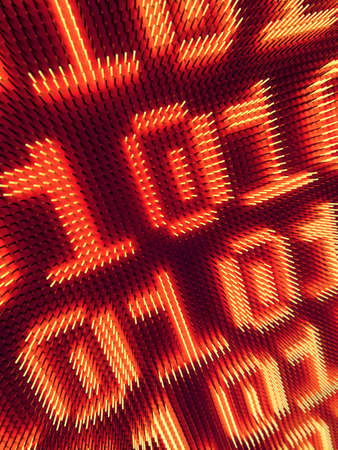 Stripes of numbers on abstract LED light board. 3d rendering art background. Trendy design element. Modern minimal information concept. Digital illustrationの写真素材