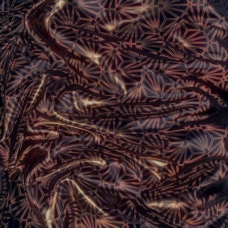 3d rendering digital illustration beautiful folds of black silk with gold geometric pattern. Luxury soft background with smooth folds like waves on a liquid surfaceの写真素材