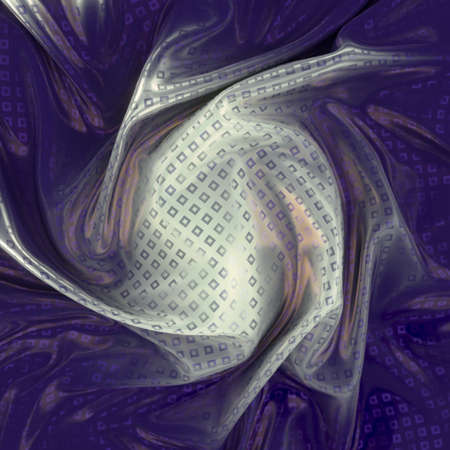 Psychedelic close up view of colored crumpled silk cloth with pattern of shiny rectangles. Magical...