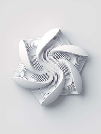 White geometric stylized flower abstract 3d rendering art background. Trendy design element. Modern minimal fashion concept. Digital illustrationの写真素材