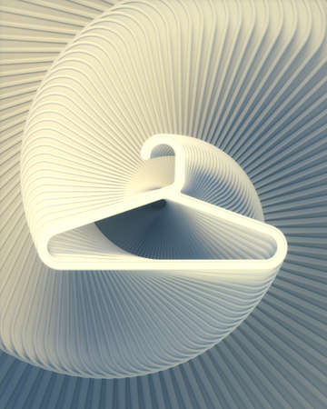 A lot of white hangers twisted in a spiral. Trendy 3d rendering digital illustration. Abstract minimal artの写真素材
