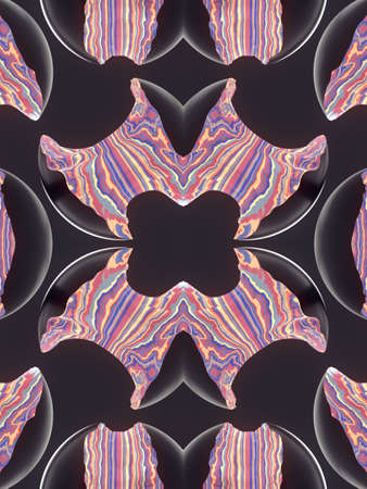 Abstract psychedelic composition of shiny black plastic cut through burning distorted striped...