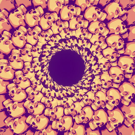 Line art illustration with tunnel of skulls. Digital multi colored background. Abstract creativity pattern. 3d renderingの写真素材