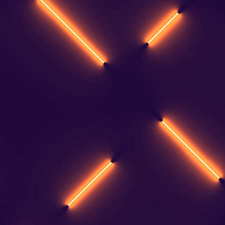 Fluorescent lamps on a dark background. Abstract 3d rendering geometric neon pattern. trendy digital...