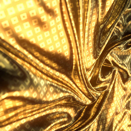 3d rendering of gold luxurious cloth material with pattern of shiny rectangles. Elegant curves digital illustration. Abstract concept background. decorative luxury designの写真素材