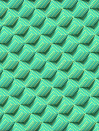 Orthographic projection of rectangles covered with green colored striped texture. 3d rendering geometric background for cover design. creative concept. Graphic modern pattern. digital illustrationの写真素材