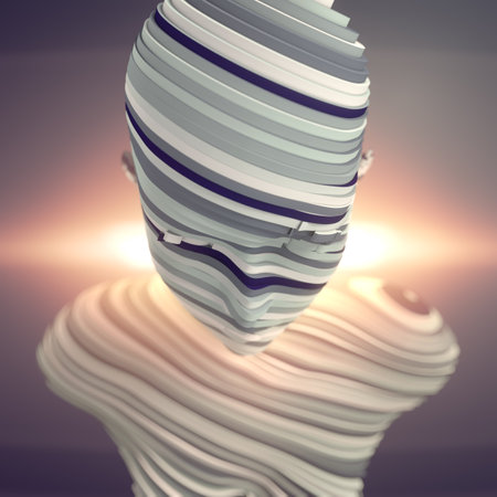Futuristic composition of multicolored slices in the form of a woman sculpture with a bright flash...