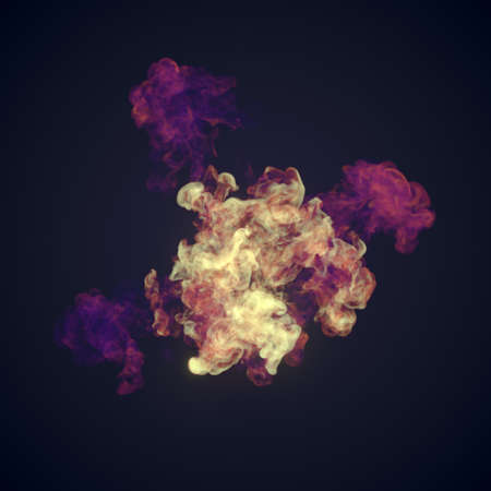 Abstract fantastic explosion with multi colored smoke mixing on dark background. Creativity...