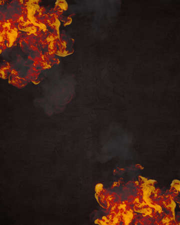 Highly realistic fire explosion with dark smoke on old scratched surface. 3d rendering digital illustrationの写真素材