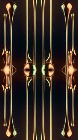 Psychedelic composition golden luxurious drops of liquid metal. Modern 3d rendering digital...