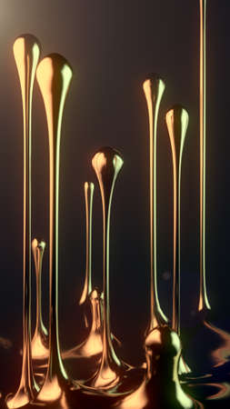 Golden luxury drops flowing upwards. elegant style background. Celebration concept. Modern 3d graphic. abstract digital illustrationの写真素材
