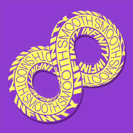 Digital illustration of a curved Mobius strip. With the alternation of yellow and violet sides...