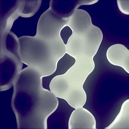 Floating glowing blobs with depth of field effect. Shiny background. 3d rendering creative composition. digital illustrationの写真素材