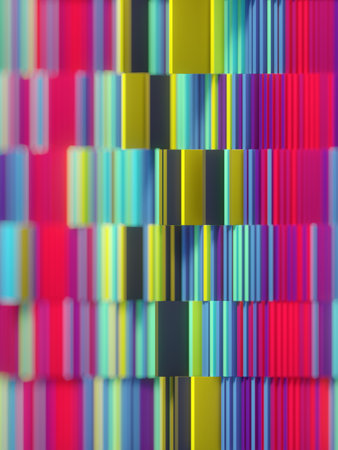 Stacks of rectangular shapes. Abstract image of infinite wavy pushing of elements from data stack. 3d rendering digital illustration. template design. bright backgroundの写真素材