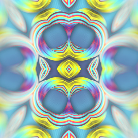 Psychedelic pattern from a group of iridescent twisted shapes. Bright abstract background. 3d...