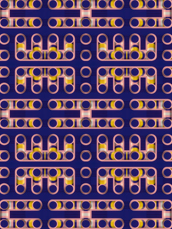 Abstract cartoon symmetric geometric pattern with gradient moving through the pipeline. 3d rendering...