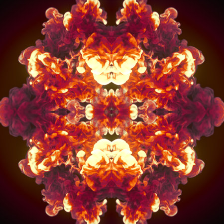 Chemical psychedelic hot explosion. Trendy kaleidoscopic background. 3d rendering digital illustrationの写真素材