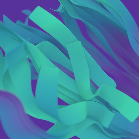 Modern pattern with flying neon colored stripes of fabric in the wind. airflow. Abstract background...
