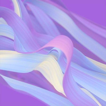 Magic wave of fabric with trendy holographic gradient. Colorful digital illustration in beautiful style with depth of field effect. 3d renderingの写真素材