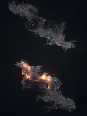 Fantastic flying, twisting streams of fire. 3d rendering pattern in abstract style on light background. digital illustrationの写真素材
